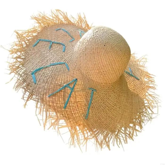 Chapeau paille en papier mode lettres brodées unisexe protection solaire large bordures occasions estivales décontractées voyage plage camping