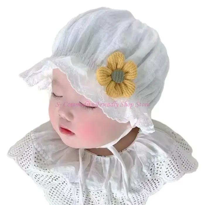 Bonnet bébé en coton à mode 85AE avec bordure en dentelle