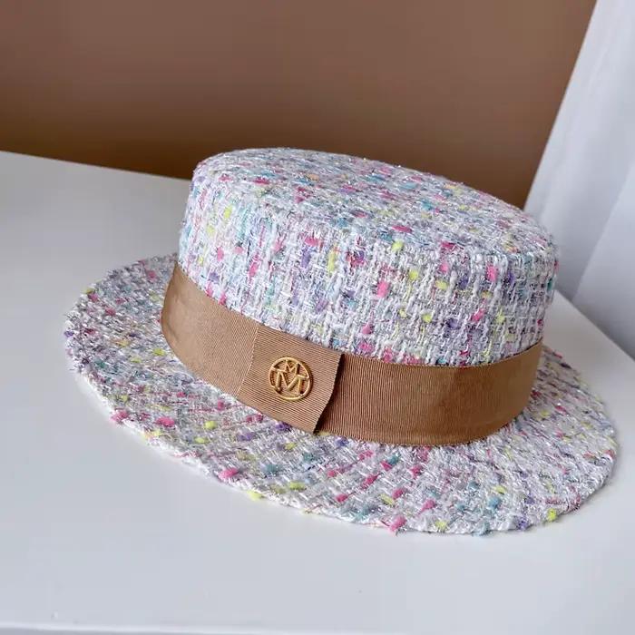 Chapeau haut-de-forme plat en Tweed français pour femmes