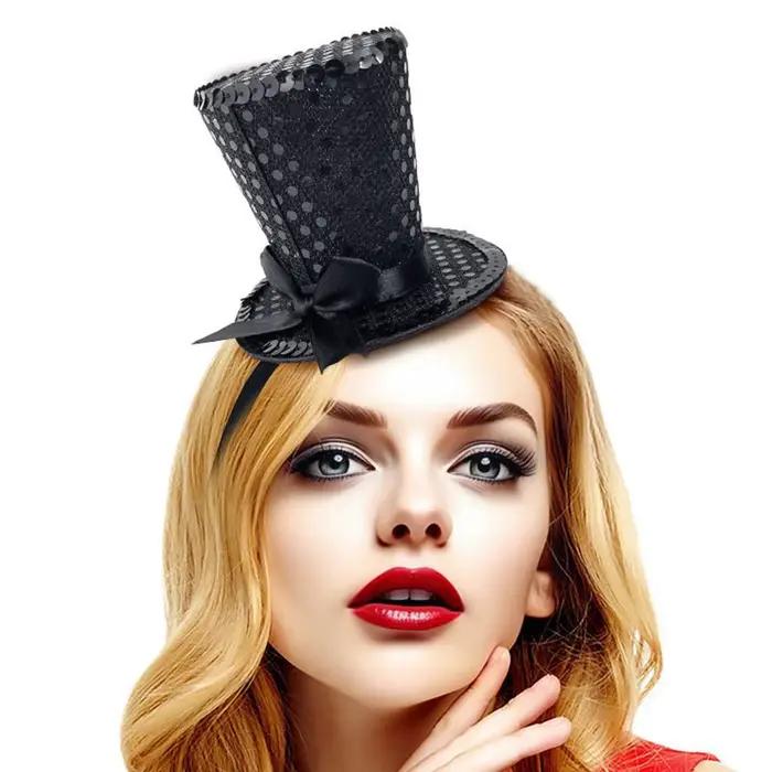 Mini chapeau haut-de-forme à paillettes pour femmes
