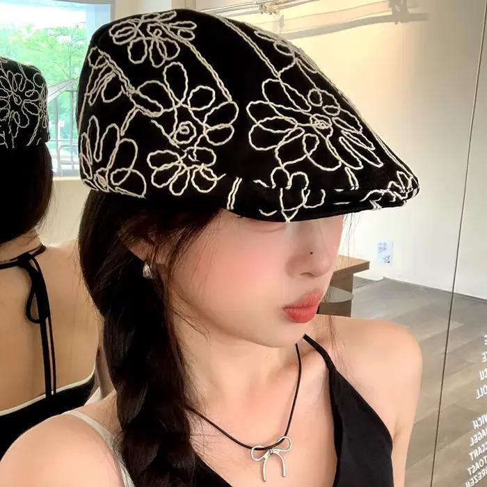 Casquette de gavroche en coton sergé pour femmes et filles béret noir boina style sport occasion décontractée rétro grande collection女性和女孩使用的加瓦罗什棉纱贝雷帽,用于阅读板场景,女士面包师帽,复古大贝雷帽,黑色博纳贝雷帽