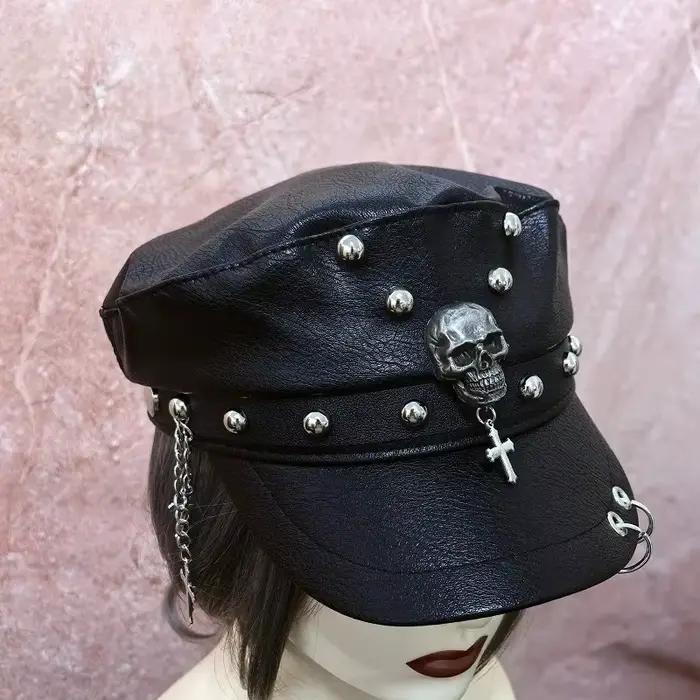 Punk gothique foncé Rivet cuir boucle Hip Hop casquette chapeau Steampunk Harajuku Y2K épicé fille crâne béret chapeaux Chic Streetwear casquettes