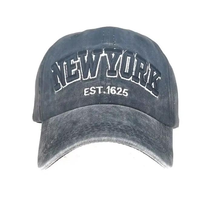Vente chaude Chapeau Nouveau Printemps Et Automne Lavé Tissu Casquette De Baseball Brodé Lettres New York