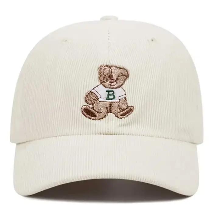 Casquette de baseball en velours côtelé brodée ours mignon pour hommes et femmes en automne et en hiver événements de sports de plein air chapeaux chauds d'hiver décontractés