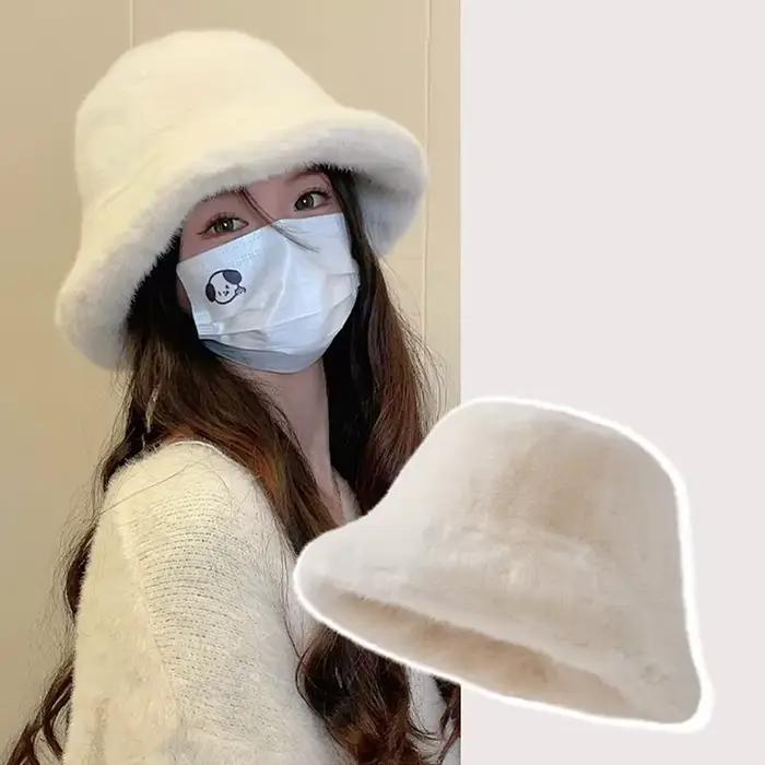 Chapeau de pêcheur en fourrure moelleuse pour femmes