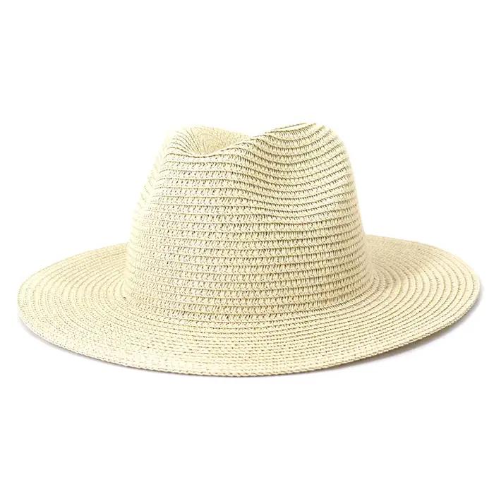 Chapeaux de paille anderCowboy pour hommes et femmes, Sombrero à large bord, chapeau de jazz solide, casquette de soleil de plage de voyage, été