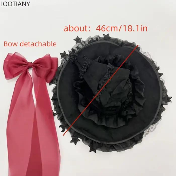 IOOTIANY Harajuku Halloween chapeau de sorcière pour femmes gothique à la main papillon perle gland dentelle Rose