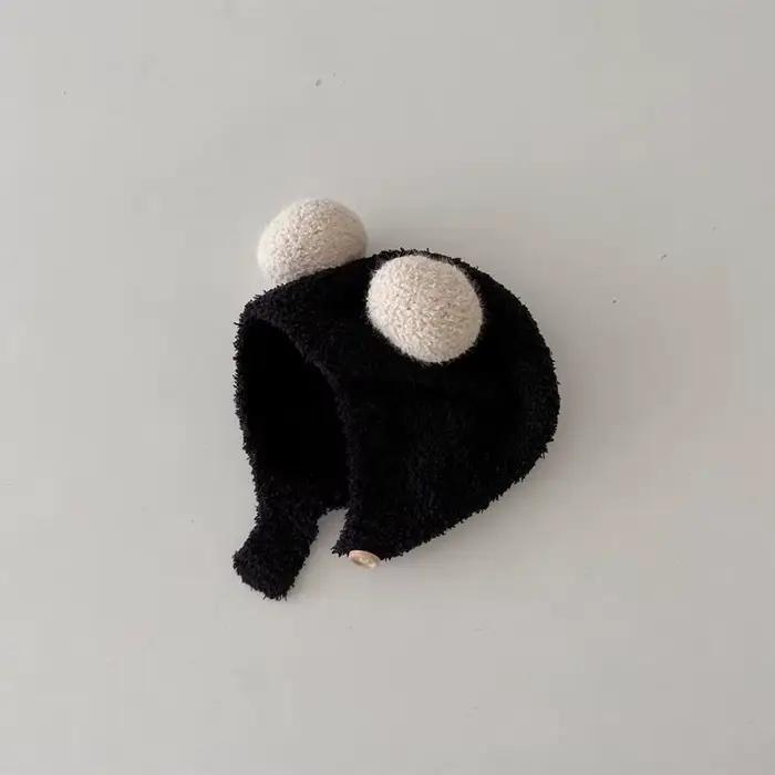 Mignon bébé chapeaux hiver chaud enfants fille garçons polaire laine ourlet casquettes avec boule solide