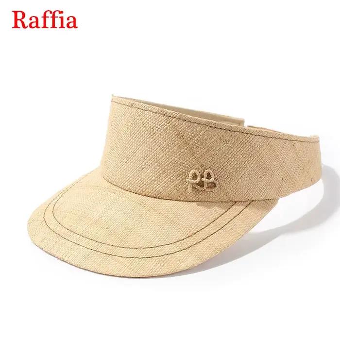 Chapeau de soleil en raphia fait main à dessus ouvert avec lettres