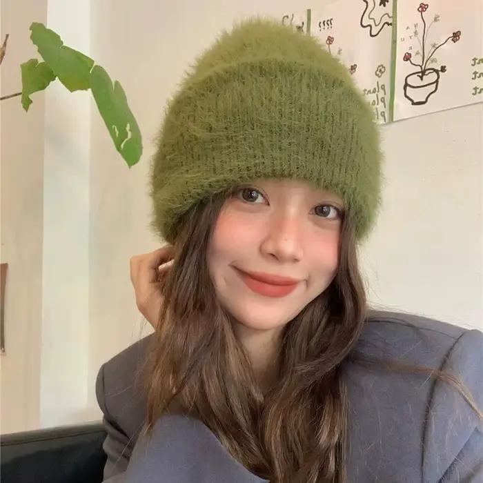 Couleur bonbon hiver chapeaux femme confortable tricoté bonnet femmes garder au chaud doux ample Baggy casquette