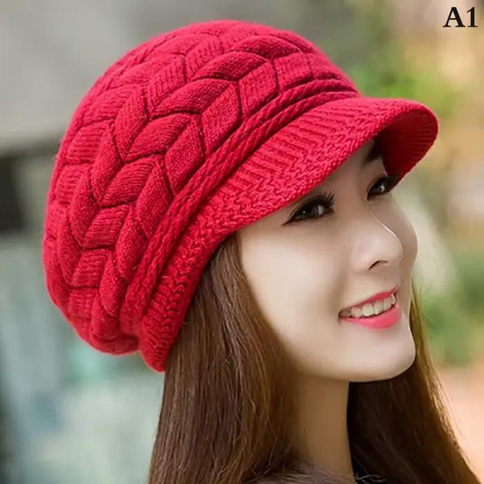 Chapeau tricoté chaud en velours double couche pour femme hiver visière élégante et décontracté à offrir occasions spéciales voyage