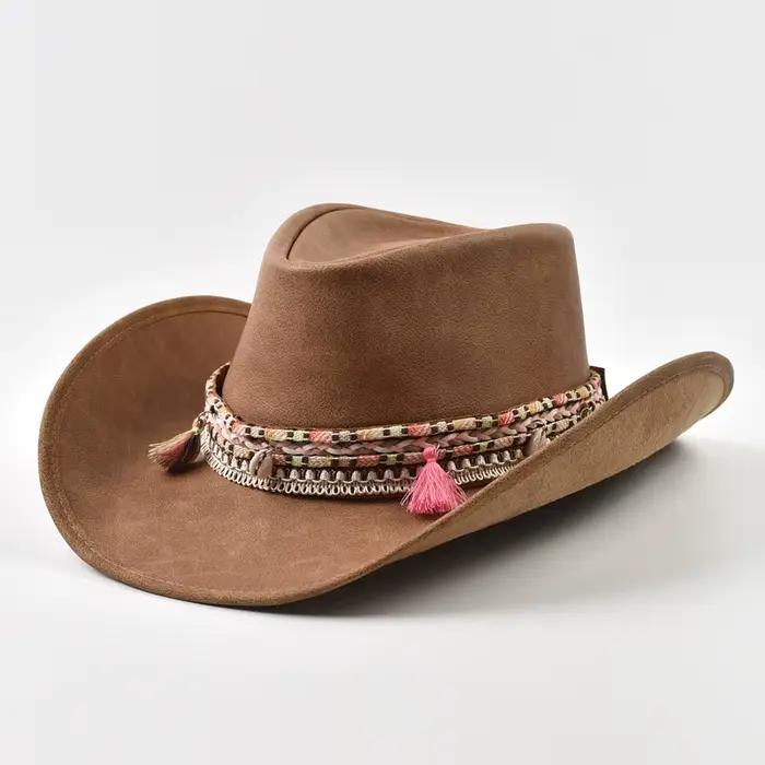 Nouveau 100% cuir hommes femmes Western Cowboy chapeau à large bord parrain chapeaux Gentleman église Sombrero Hombre Jazz casquette