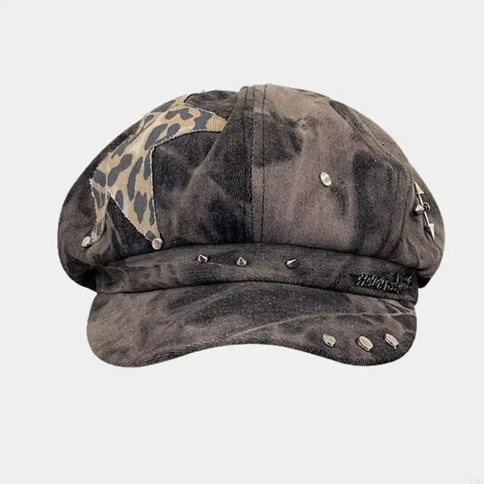 Béret imprimé léopard, chapeau peintre surdimensionné