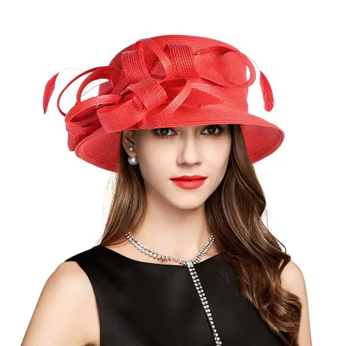 Chapeau d'église rouge de haute qualité pour femmes