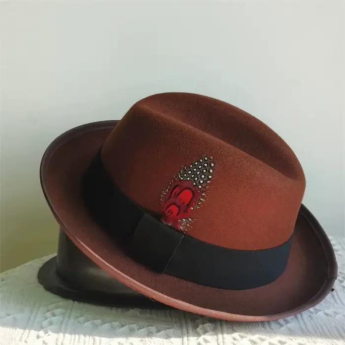 Chapeau Fedora Classique avec Décoration de Plumes pour Homme et Femme