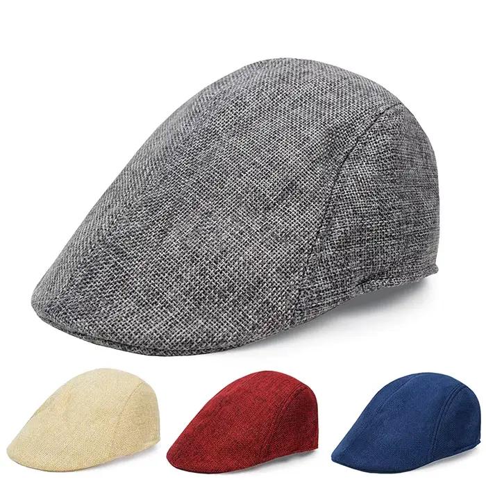 Hommes bérets casquette Style britannique 2024 nouveau automne été lin chapeaux mode casquettes plates classique