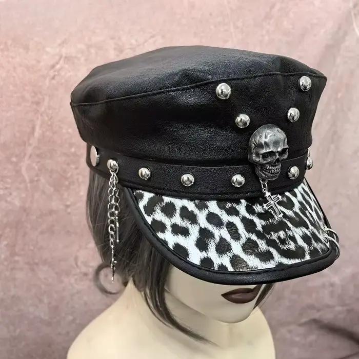 Punk gothique foncé Rivet cuir boucle Hip Hop casquette chapeau Steampunk Harajuku Y2K épicé fille crâne béret chapeaux Chic Streetwear casquettes