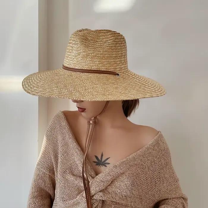 Nouveau Chapeau de soleil en paille avec sangle 2024 pour femme
