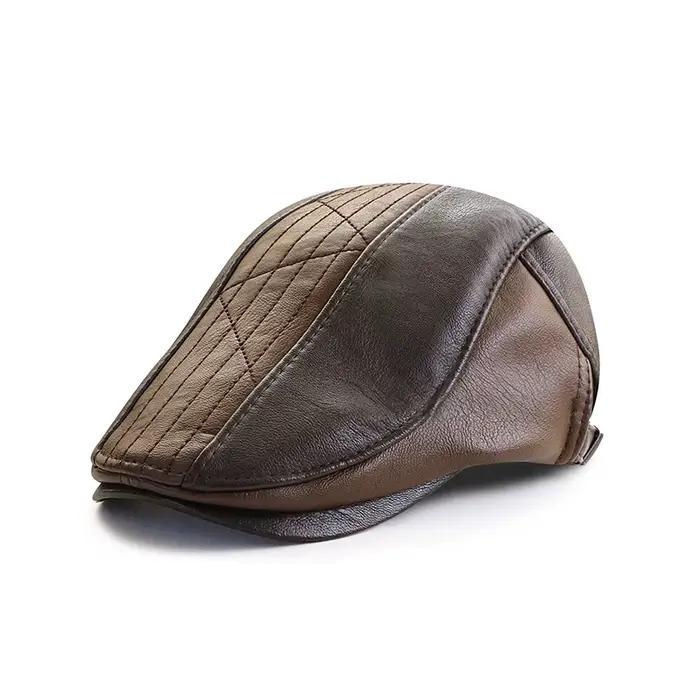 Casquette en cuir PU bérets d'hiver mâle visières chaudes