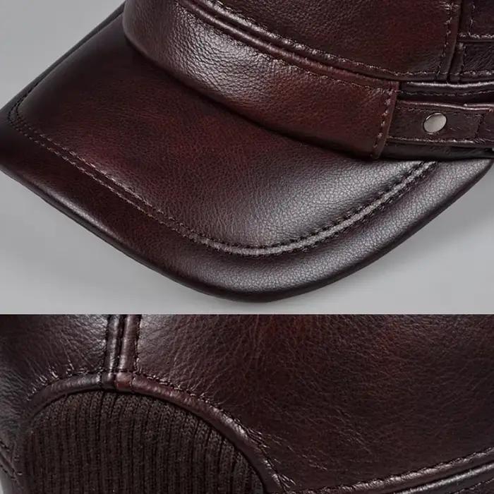 Casquette d'hiver en cuir véritable pour hommes