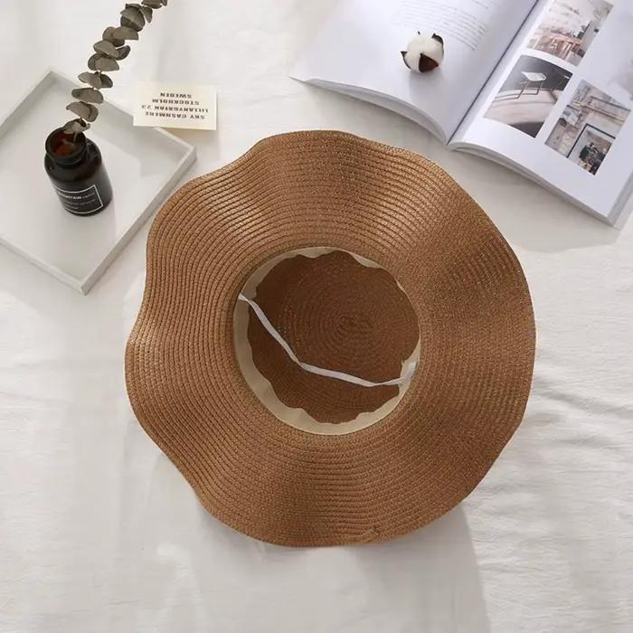 Chapeau de paille pliable style français avec perles