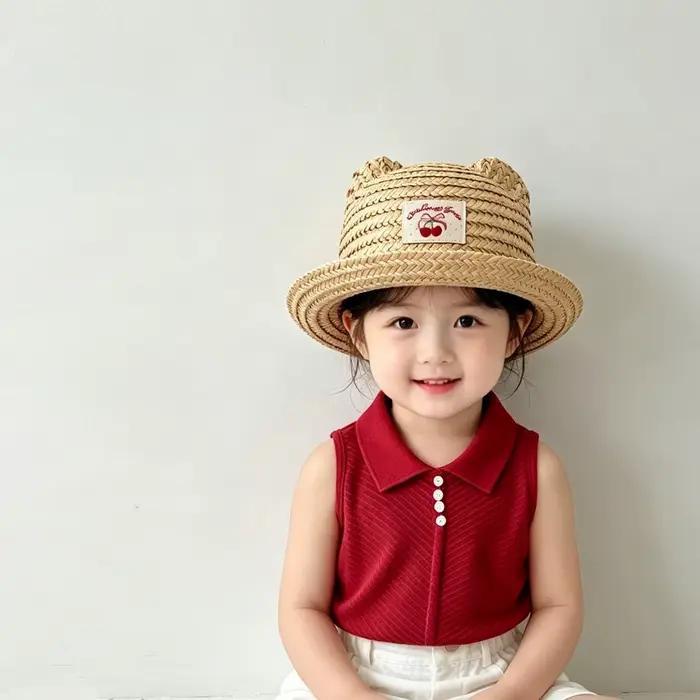 Chapeau de soleil en paille de blé d'été avec logo cerise