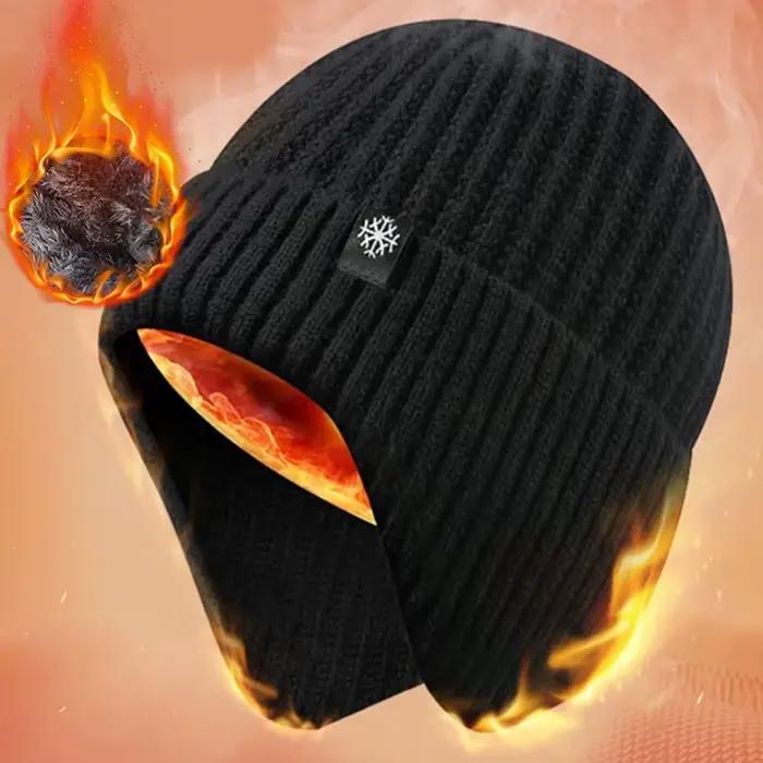 Chapeau tricoté d'hiver pour hommes en plein air avec capuche d'oreille chaude en velours
