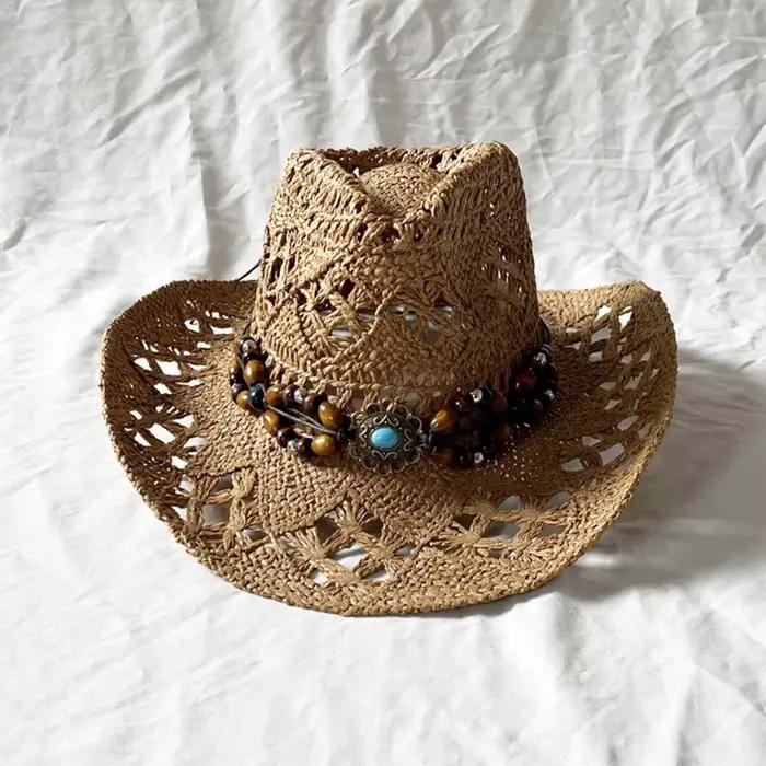 Chapeau de paille bohème Vintage pour femmes et hommes