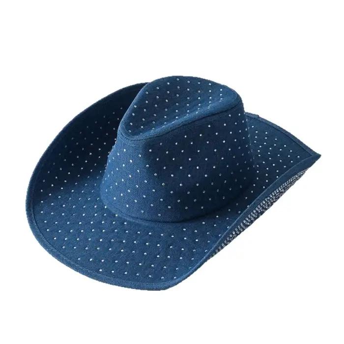 Chapeau de cowboy de couleur unie pour hommes et femmes avec de diamants complets de style Y2K