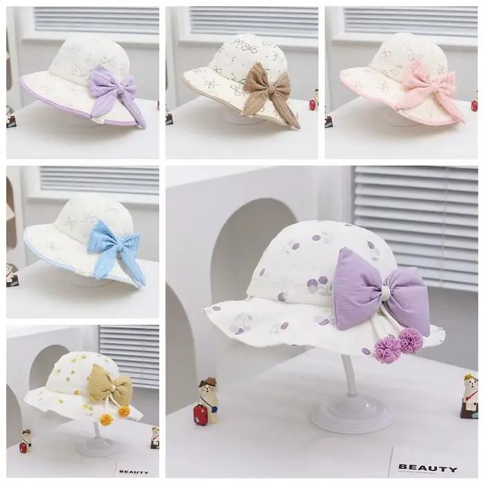 Chapeau de soleil kawaii pour enfants avec protection uv nœud papillon casquette à large bord pour garçons et filles occasions spéciales été vacances