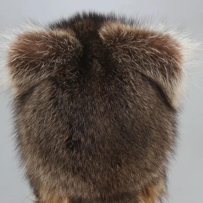 Chapeau Bombardier en Fourrure de Raton Laveur Naturelle pour Femme et Fille