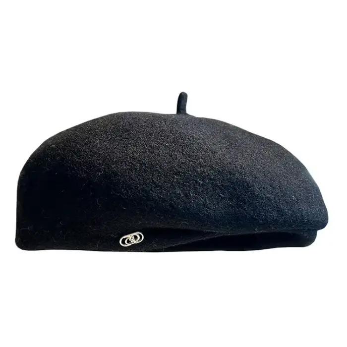 Nouveau chapeau de peintre en laine chaud doux automne hiver béret casquette pour femmes Logo mode femme couleur unie