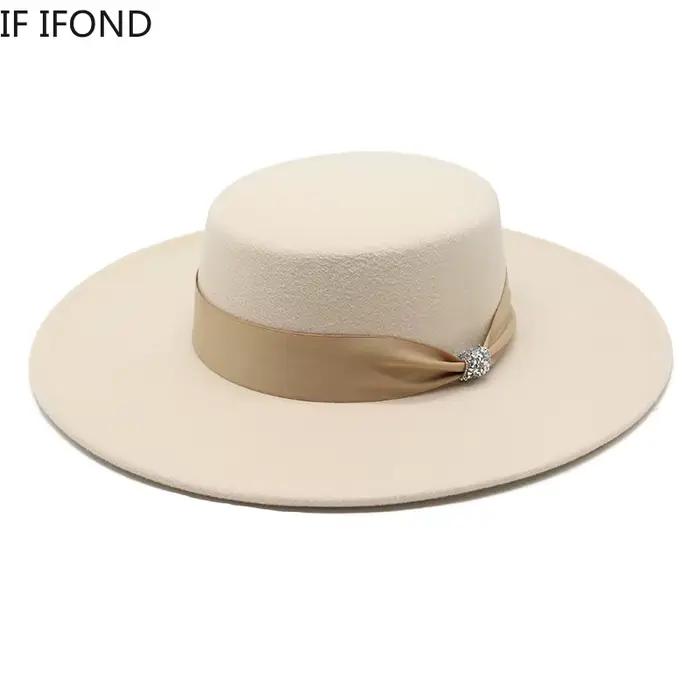 Chapeau Fedoras en Satin Feutré Blanc pour Femme
