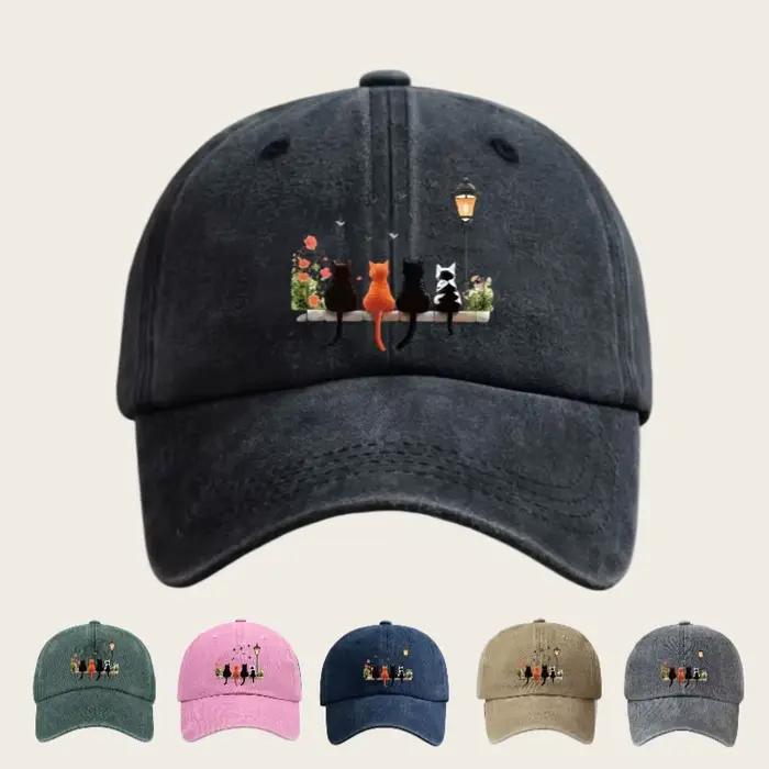 Casquette de baseball délavée avec motif imprimé de chats de dessin animé
