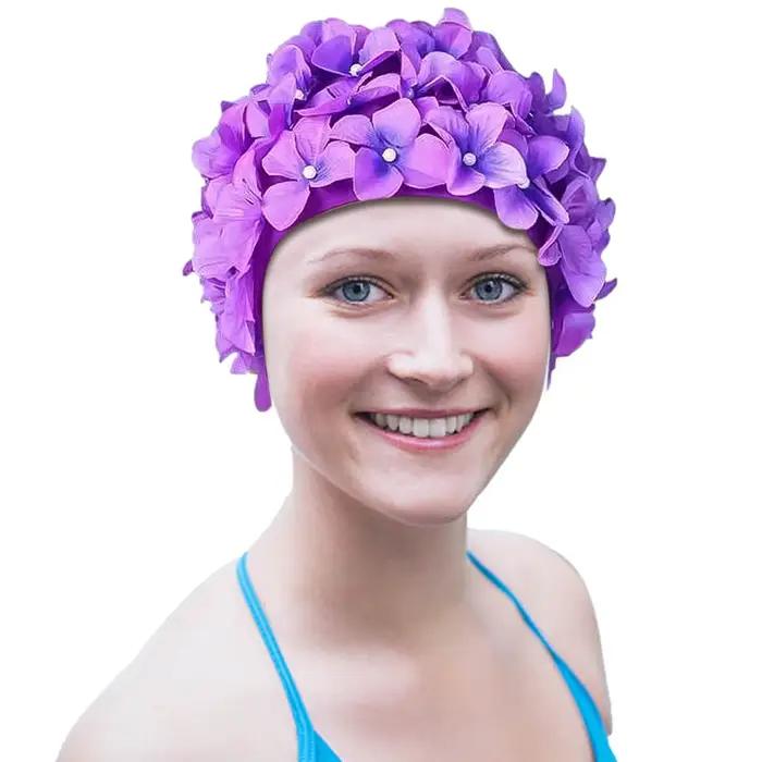 Bonnet de bain élastique 3D à motif floral rétro pour femme