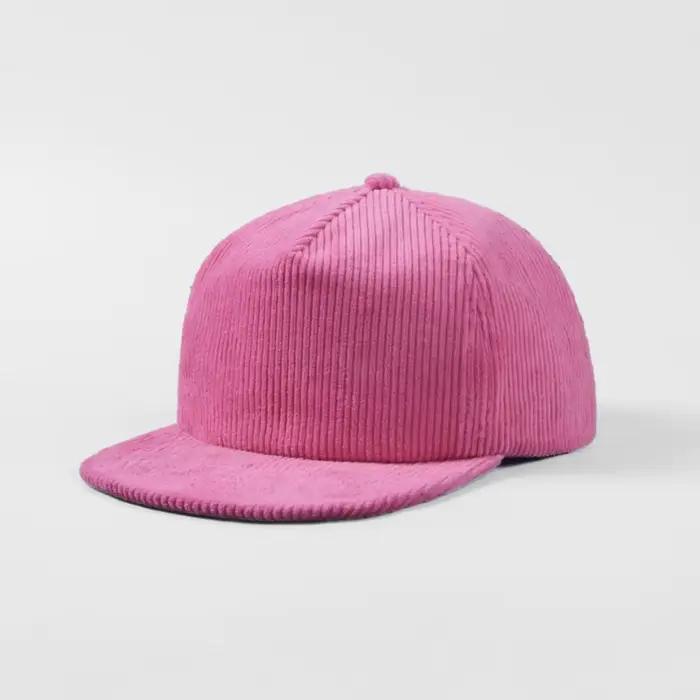 Chapeau rétro logo brodé personnalisé en velours côtelé cinq panneaux bord plat pour hommes et femmes casquette de baseball décontractée protection solaire adaptable