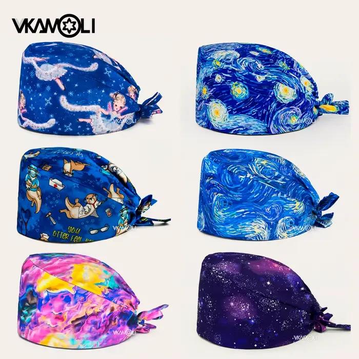 Chapeau chirurgical étoilé imprimé pour cheveux longs, accessoire médical et mode pour femmes et hommes occasions spéciales
