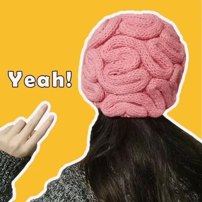 Chapeau tricoté chaud rose cerveau fleur drôle