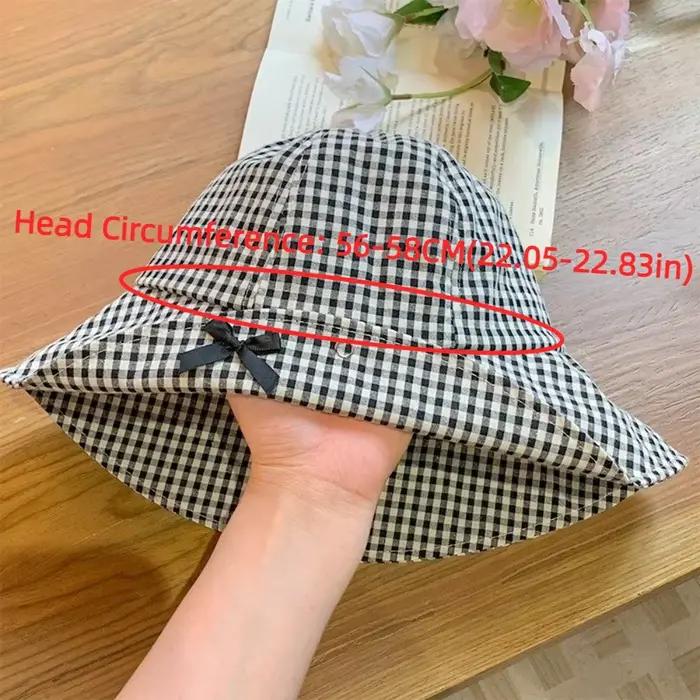 Chapeau Bob Noir à Nœud Papillon et Carreaux, Polyvalent et Décontracté, à Large Bord, Protection Solaire, Motif Gingham, Chapeau de Pêcheur pour l'Été