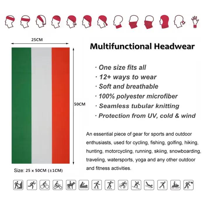 Couvre-chef drapeau italien multifonction pour femmes bandana polyester classique extérieur printemps été activité sportive randonnée cagoule masque de protection