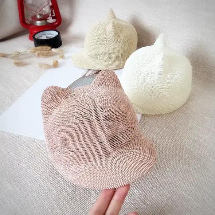 Chapeau de paille avec oreilles de chat pour enfants