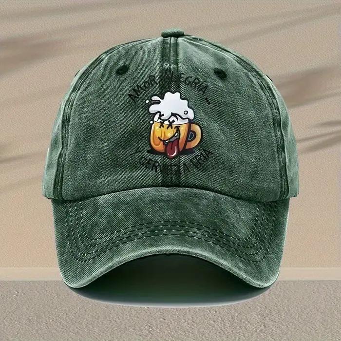 Casquette de baseball rétro avec motif en verre de bière