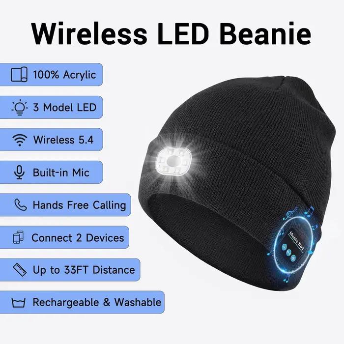 Casquette chaude avec lumière LED Bluetooth