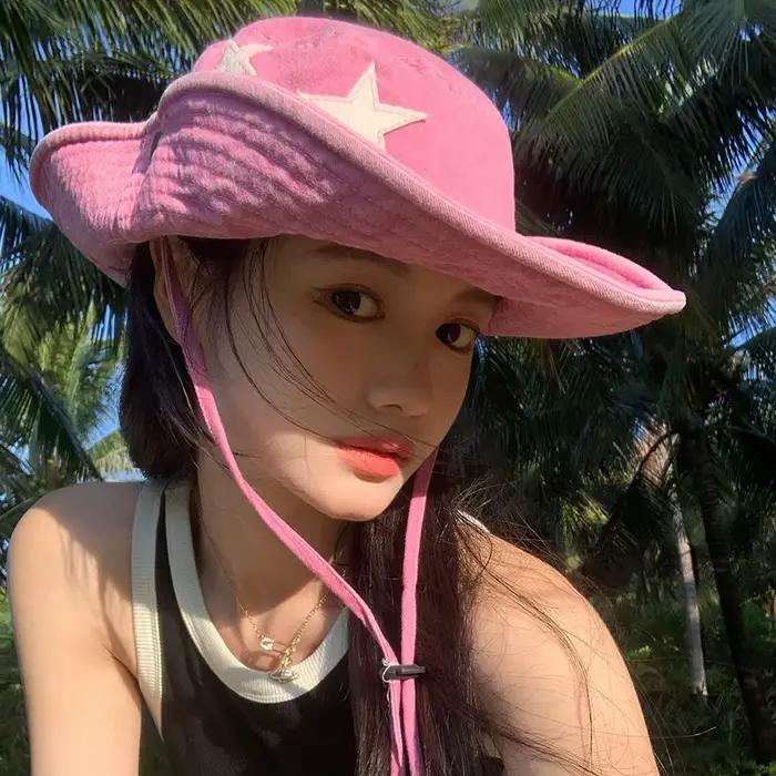 Chapeaux de soleil roses Style doux été Cowboy