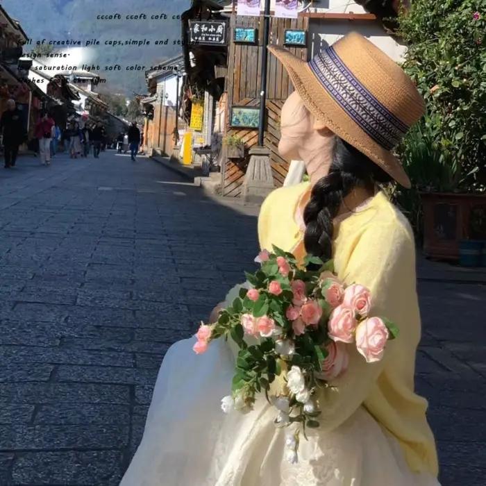 Chapeau de paille tressé anti-UV tendance
