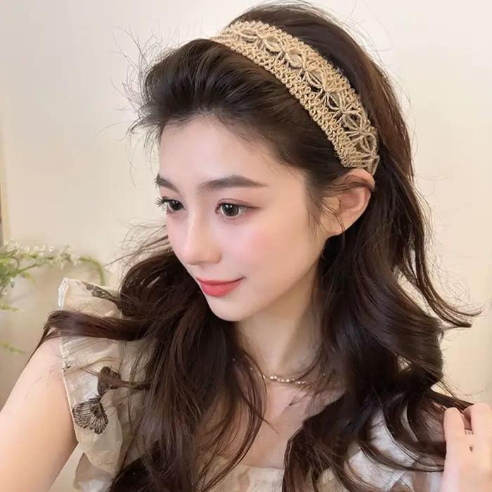 Boho tressé paille bandeau tissage croix cheveux cerceau été plage Style creux