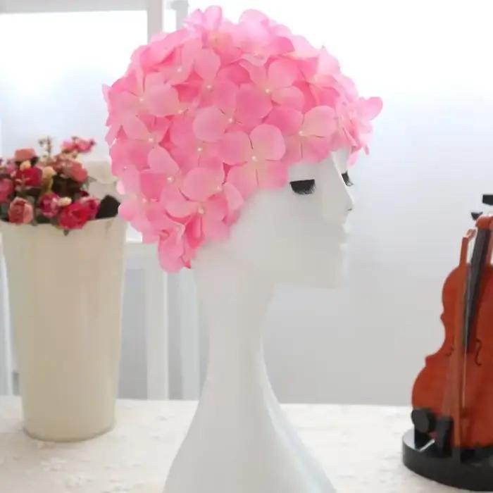 Floral femme pétale rétro bonnet de bain été mode fleur plage chapeau