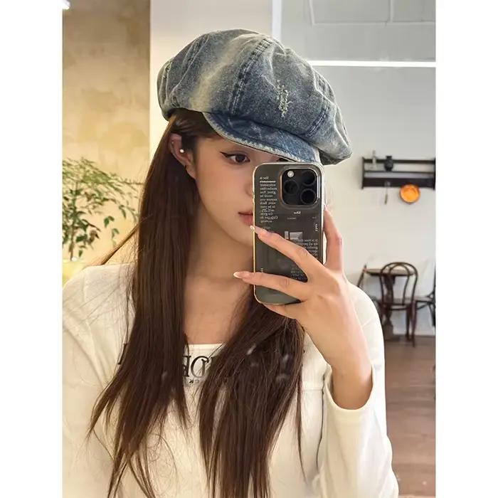Casquette en jean vintage ELFSACK style streetwear avec effet délavé rétro