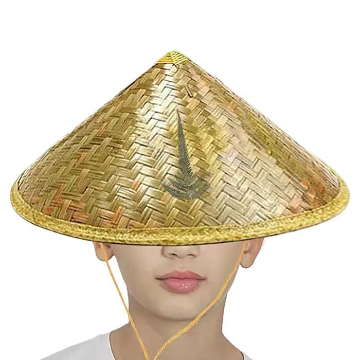 Chapeau de pêcheur rétro en paille tressée à la main, jaune rustique, accessoire de danse sous la pluie, chapeau de soleil pour pêche et randonnée