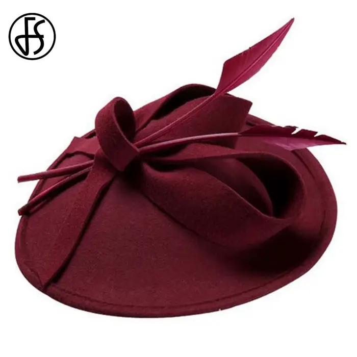 Fascinateurs Fedora en Laine Élégants pour Femmes Couleur Noir Rouge Bleu Occasion Cérémonie Mariage Église Robe de Soirée Thé Plume